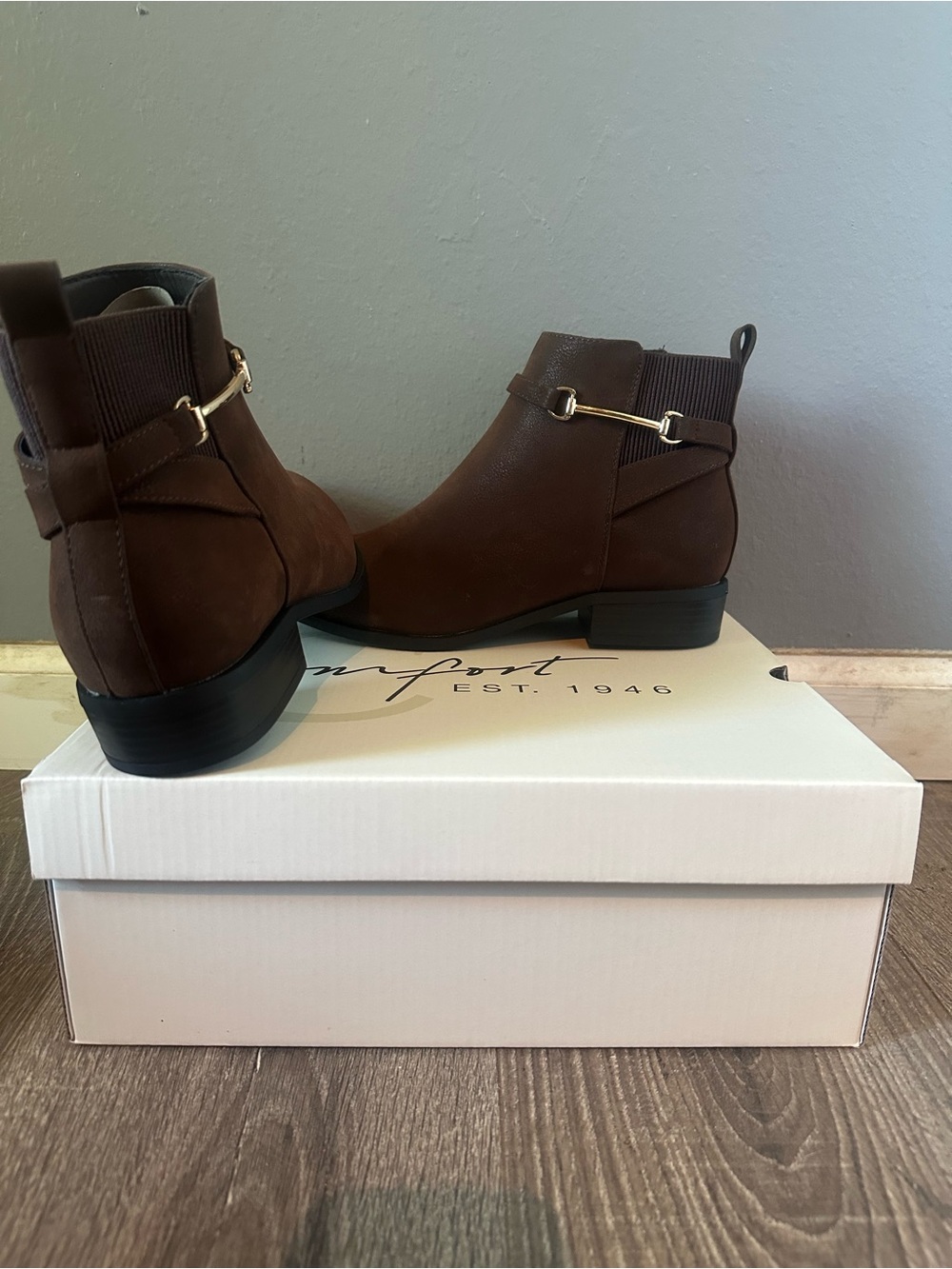 Cato Brown Ankle Booties with Gold Accent Hardware size 8